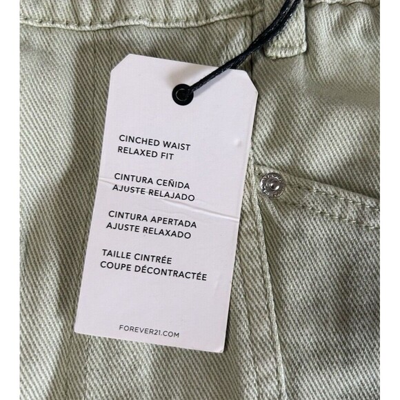 Forever 21 Paper Bag Green Cinched Waist Relaxed Fit Denim Jean High Rise - Picture 7 of 8